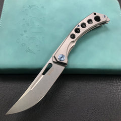 KUBEY Ishtar KU170C EDC Folding Knife [3.5"Bead Blasted Stonewashed  6AL4V Titanium]