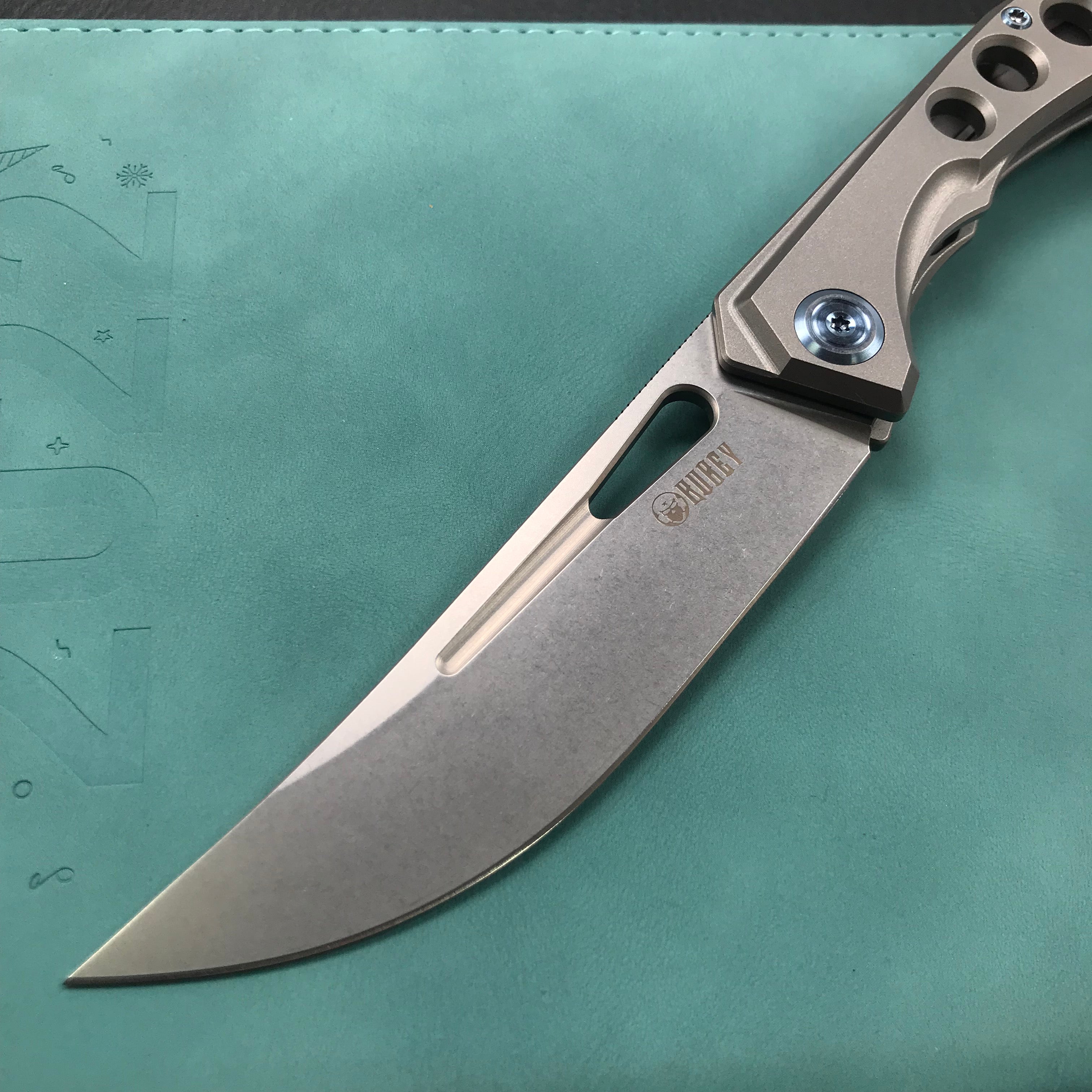 KUBEY Ishtar KU170C EDC Folding Knife [3.5"Bead Blasted Stonewashed  6AL4V Titanium]