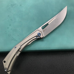 KUBEY Ishtar KU170C EDC Folding Knife [3.5"Bead Blasted Stonewashed  6AL4V Titanium]