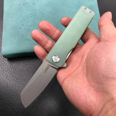 KUBEY KU317E Sailor Liner Lock Flipper Outdoor Pocket Knife Translucent  Jade G10 Handle 3.11" Blasted Stonewashed AUS-10