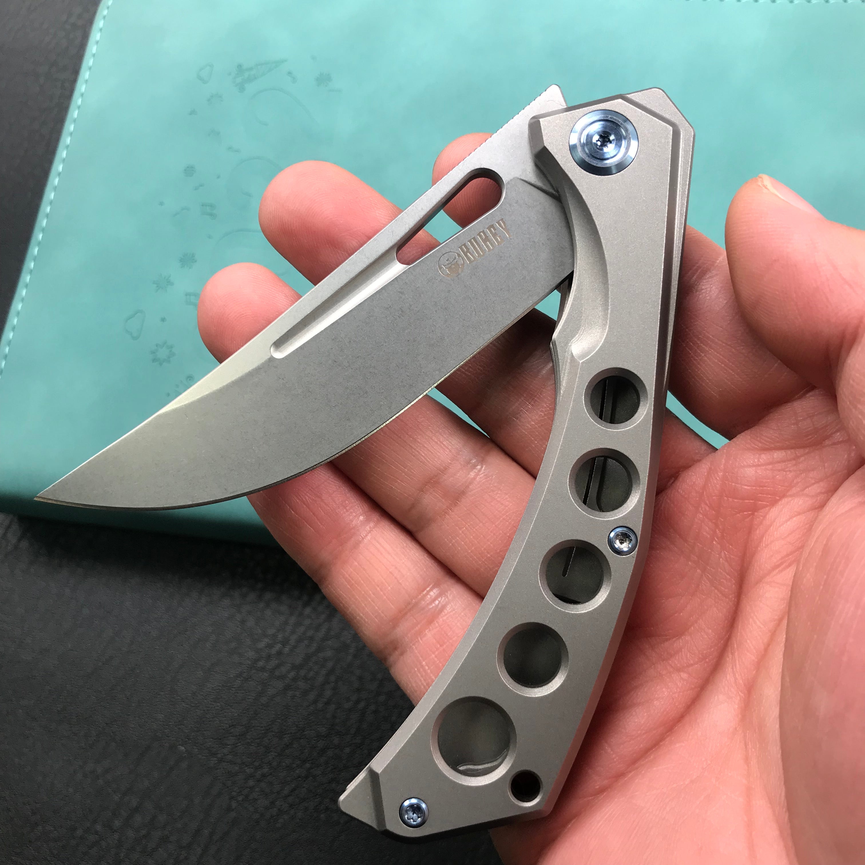 KUBEY Ishtar KU170C EDC Folding Knife [3.5"Bead Blasted Stonewashed  6AL4V Titanium]