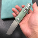 KUBEY KU317E Sailor Liner Lock Flipper Outdoor Pocket Knife Translucent  Jade G10 Handle 3.11" Blasted Stonewashed AUS-10