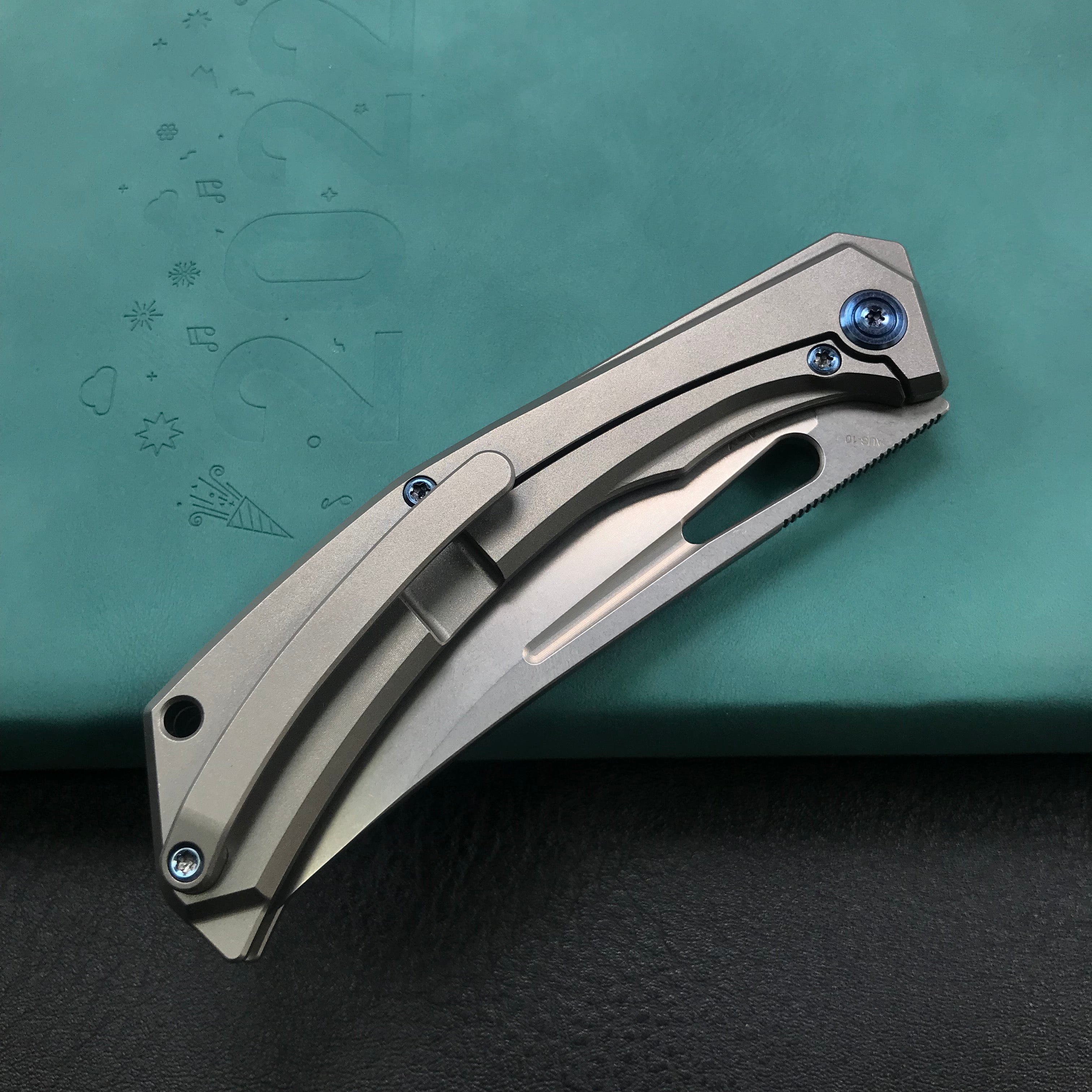 KUBEY Ishtar KU170C EDC Folding Knife [3.5"Bead Blasted Stonewashed  6AL4V Titanium]