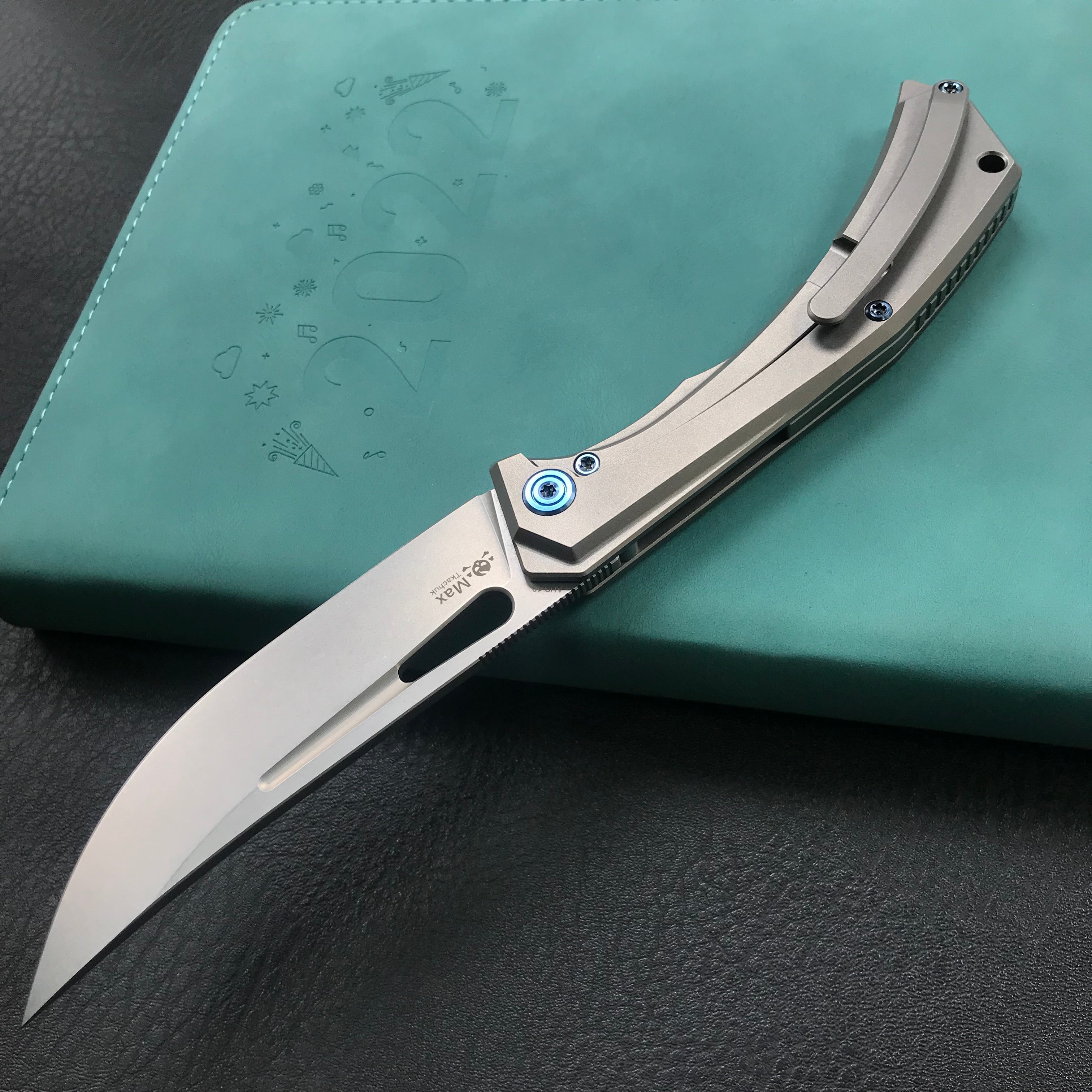 KUBEY Ishtar KU170C EDC Folding Knife [3.5"Bead Blasted Stonewashed  6AL4V Titanium]