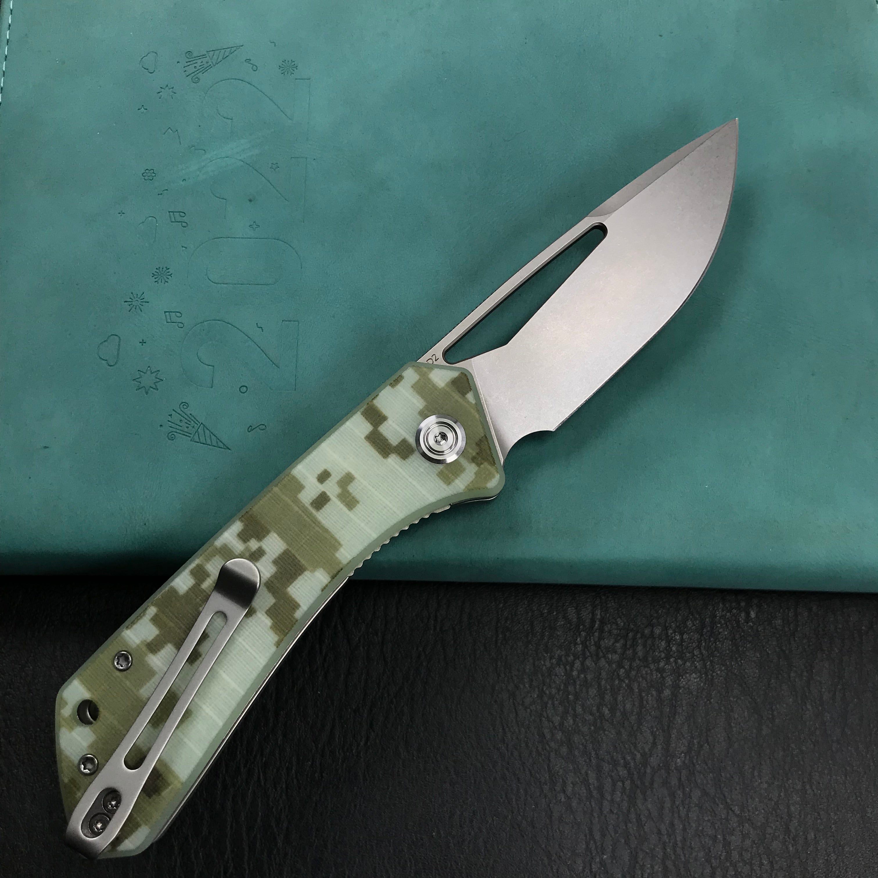 KUBEY KU331I Thalia Front Flipper EDC Pocket Folding Knife Camo G10 Handle 3.27" Bead Blasted D2