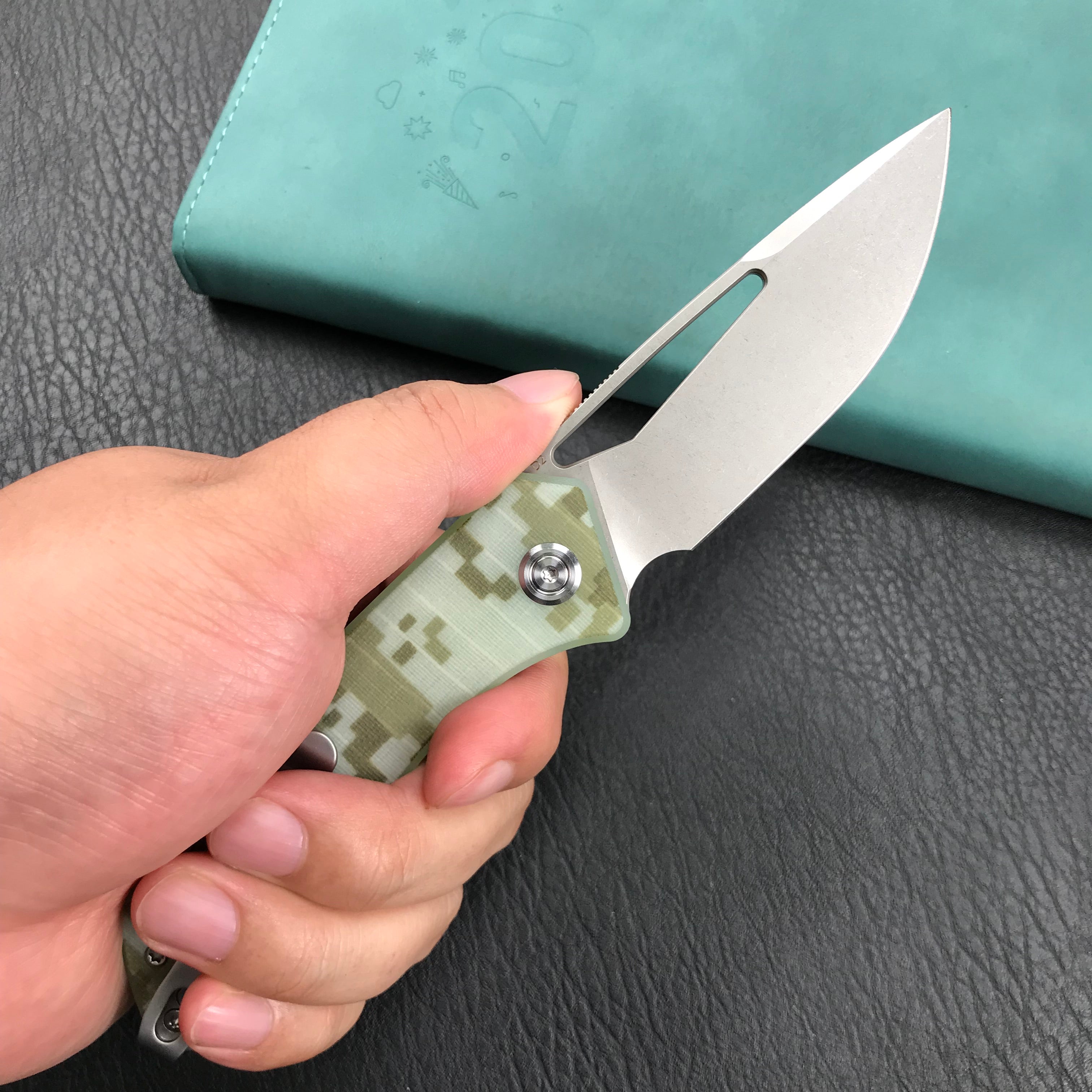 KUBEY KU331I Thalia Front Flipper EDC Pocket Folding Knife Camo G10 Handle 3.27" Bead Blasted D2