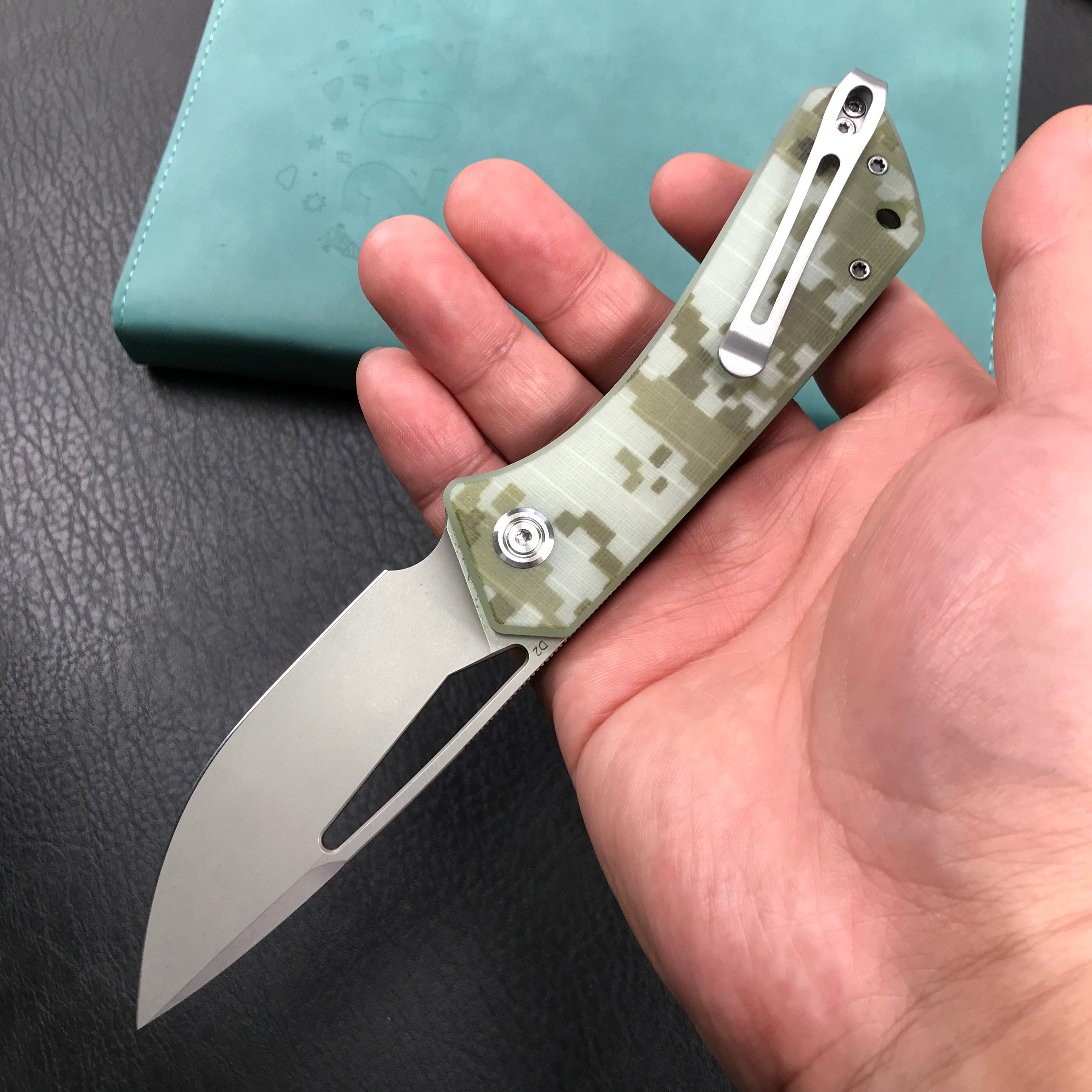 KUBEY KU331I Thalia Front Flipper EDC Pocket Folding Knife Camo G10 Handle 3.27" Bead Blasted D2