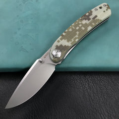 KUBEY KU344K Momentum Sherif Manganas Design Liner Lock Front Flipper / Dual Studs Open Folding Knife Digtal Camo G10 Handle 3.43" Bead Blasted AUS-10