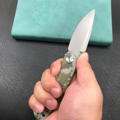 KUBEY KU344K Momentum Sherif Manganas Design Liner Lock Front Flipper / Dual Studs Open Folding Knife Digtal Camo G10 Handle 3.43" Bead Blasted AUS-10