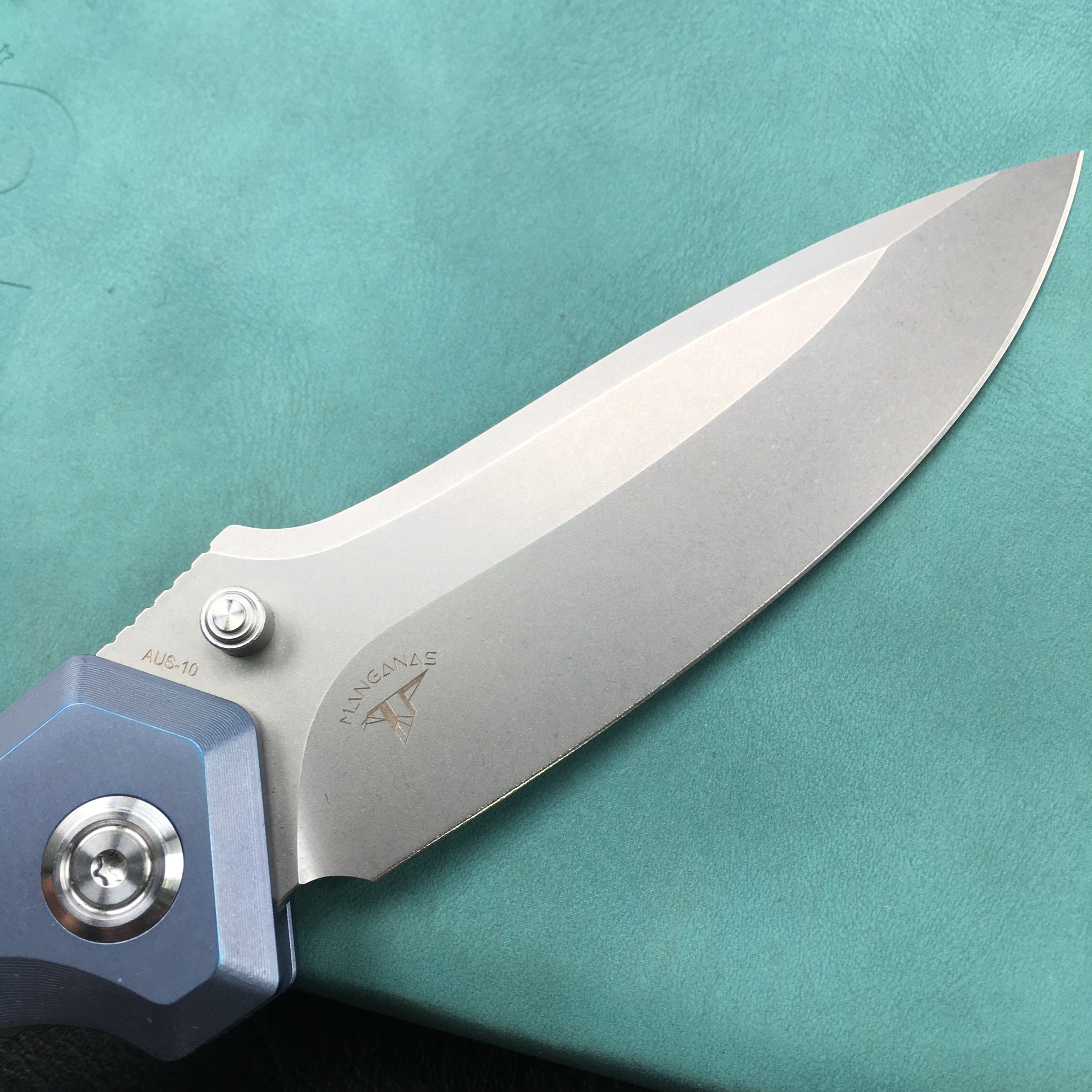 KUBEY KU314A Ruckus Liner Lock Folding Knife Blue Titanium Head and Black G10 Handle 3.31" Blasted Stonewashed AUS-10