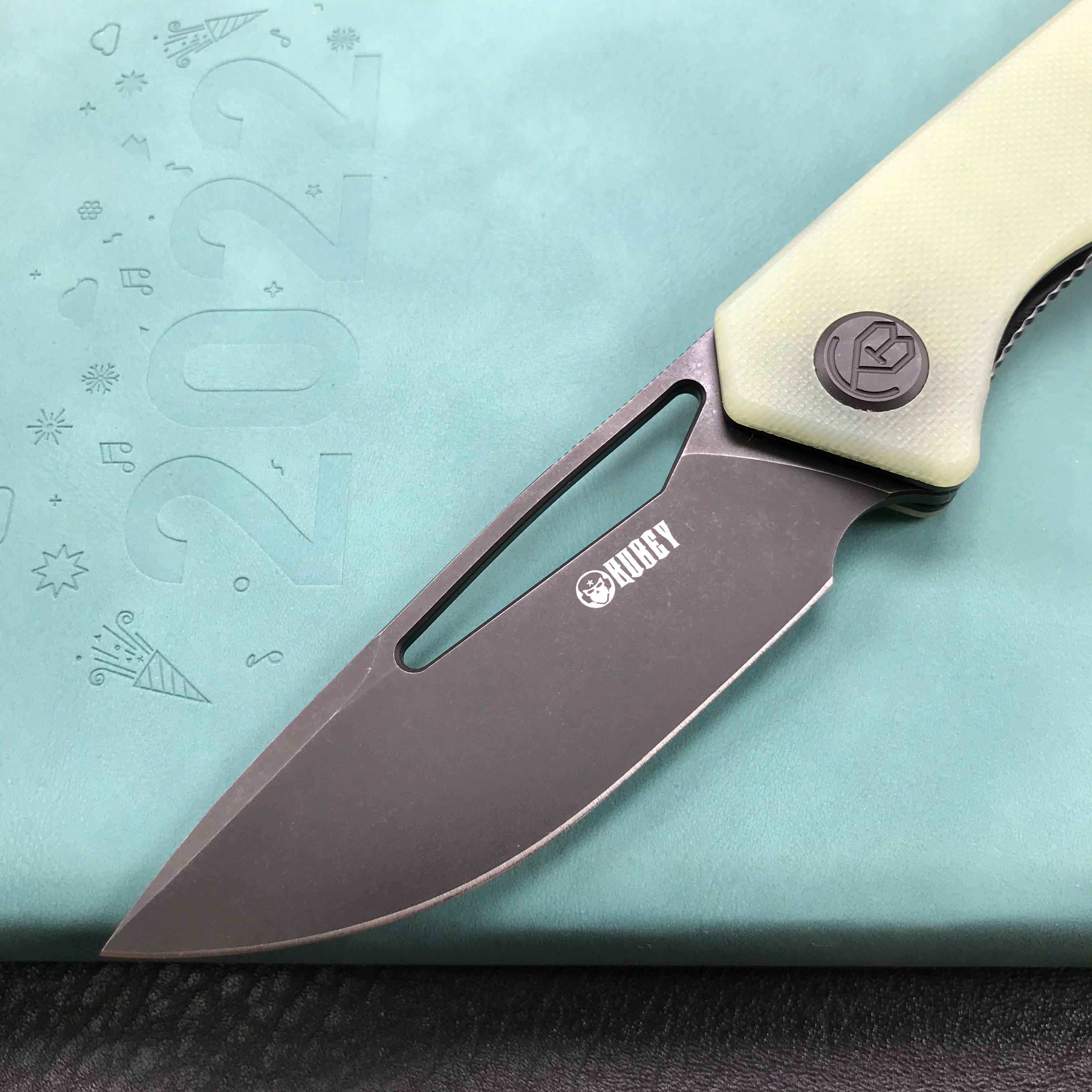 KUBEY KU331E Front Flipper EDC Pocket Folding Knife  Jade G10 Handle 3.27" Dark Stonewashed D2