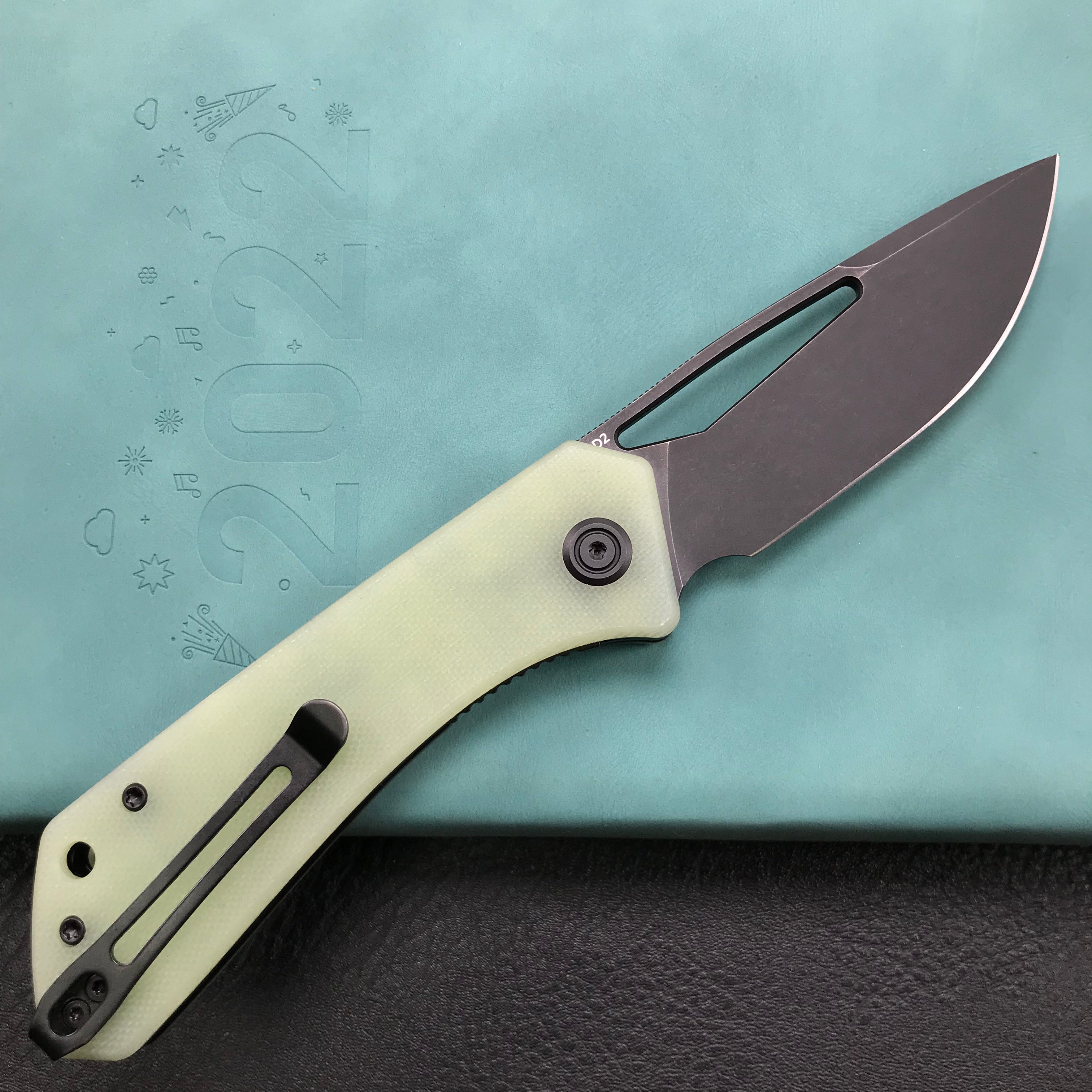 KUBEY KU331E Front Flipper EDC Pocket Folding Knife  Jade G10 Handle 3.27" Dark Stonewashed D2