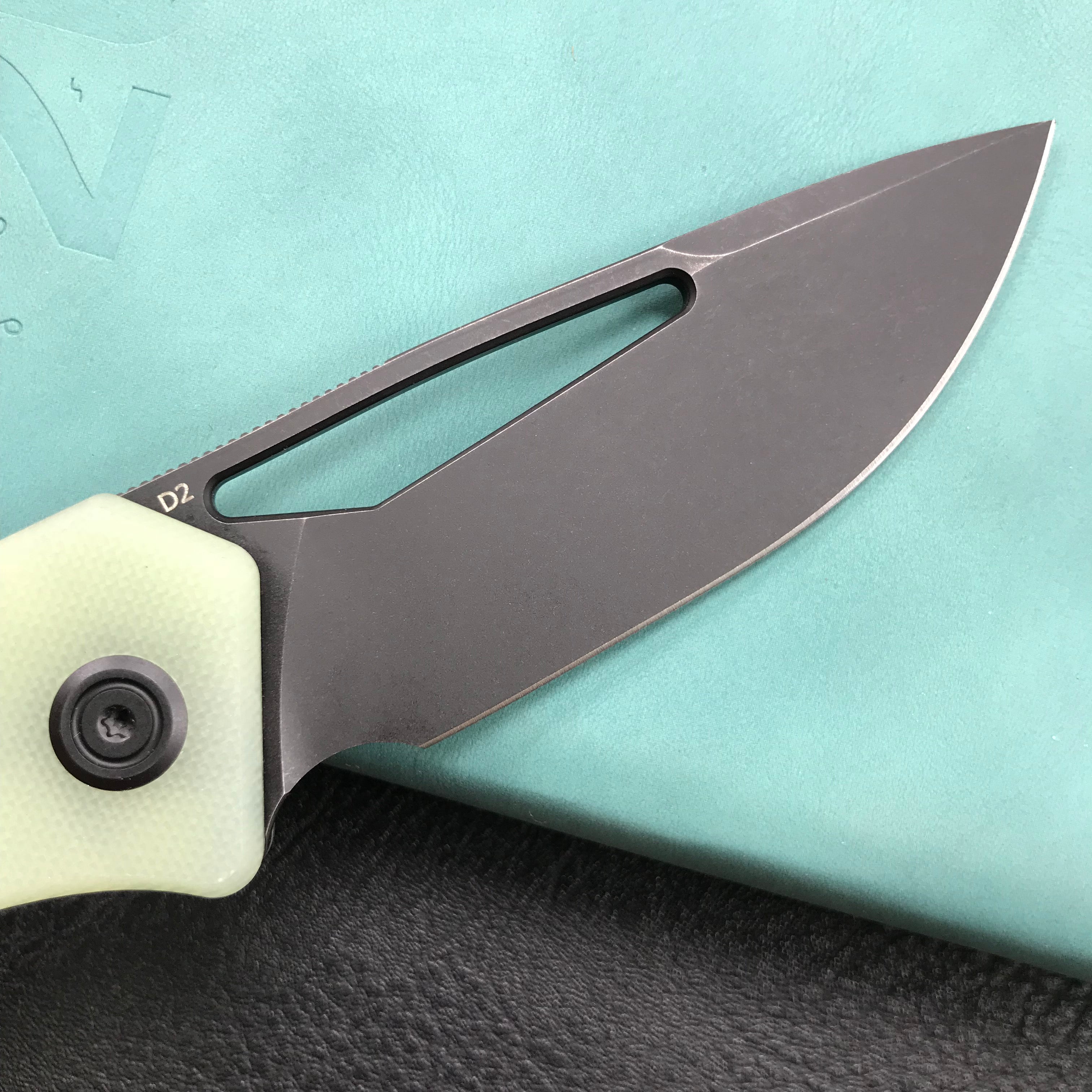 KUBEY KU331E Front Flipper EDC Pocket Folding Knife  Jade G10 Handle 3.27" Dark Stonewashed D2