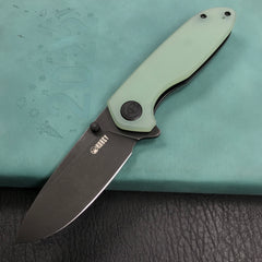 KUBEY KU342B Liner Lock Flipper Outdoor Pocket Knife Jade G10 Handle Black Stonewashe  AUS-10