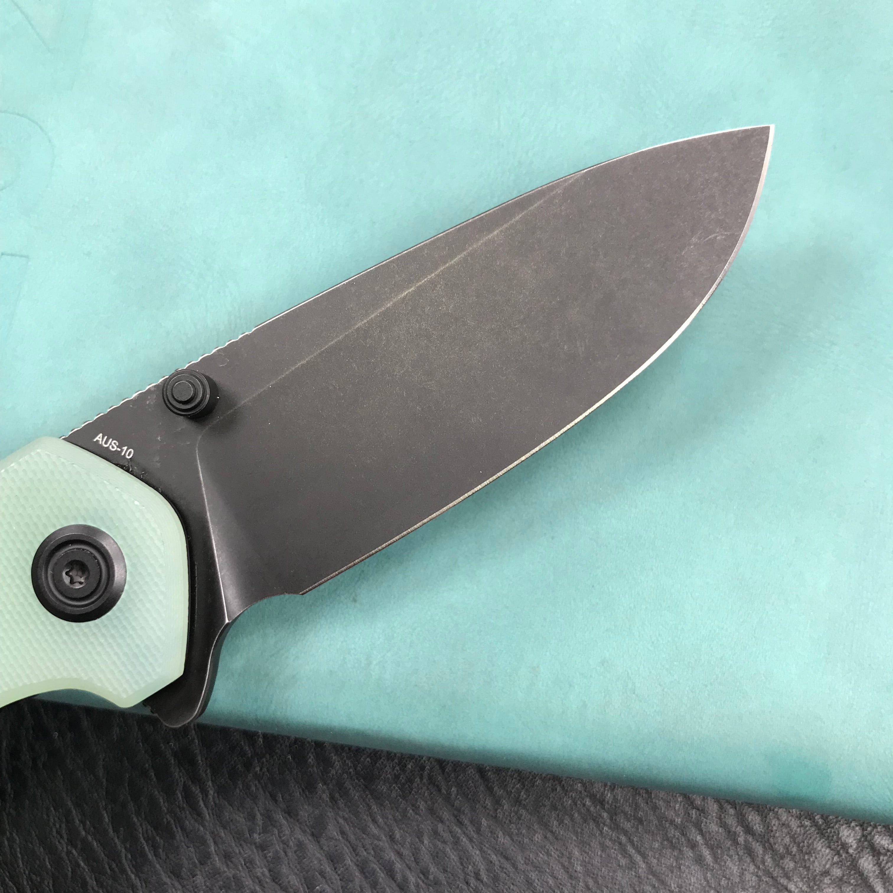 KUBEY KU342B Liner Lock Flipper Outdoor Pocket Knife Jade G10 Handle Black Stonewashe  AUS-10