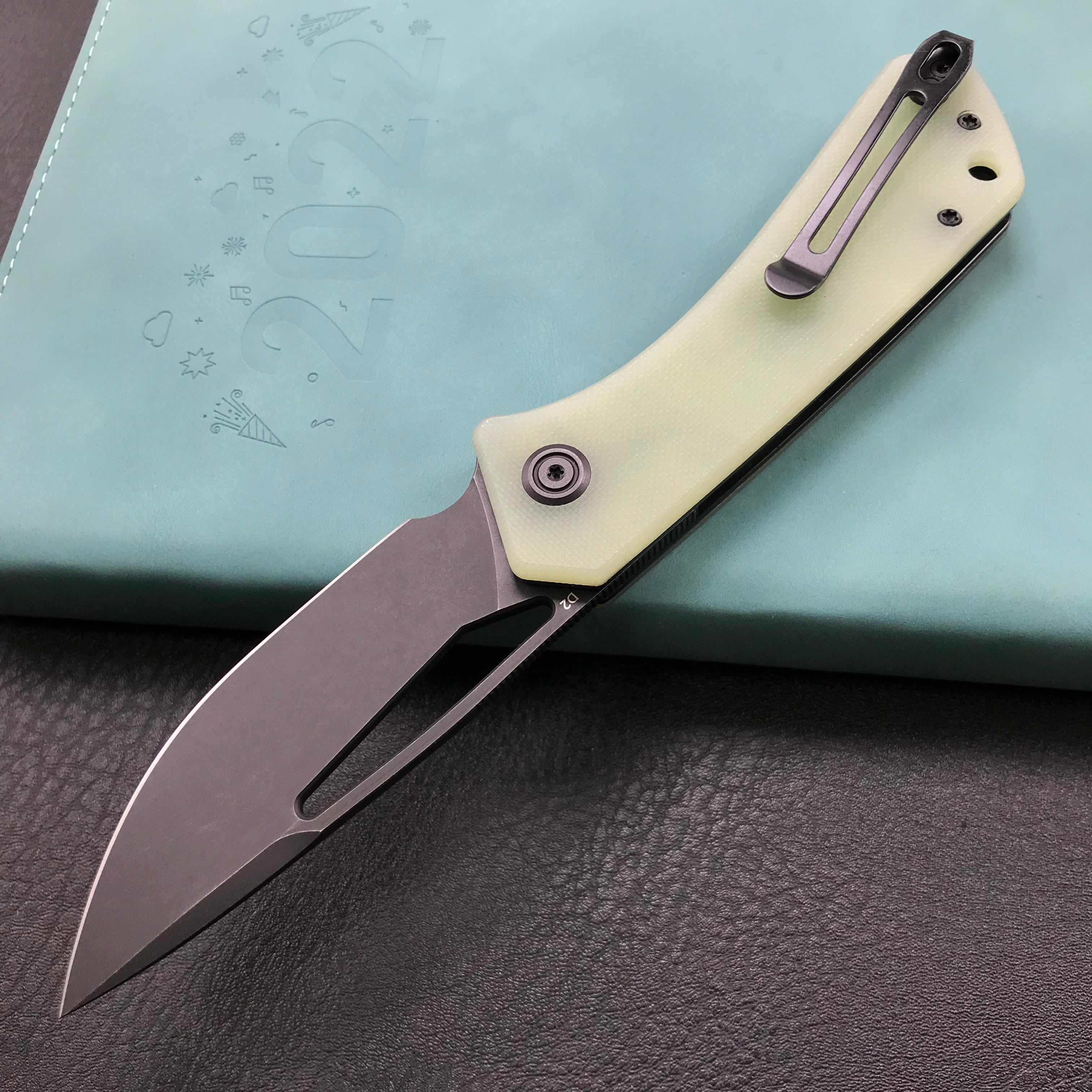 KUBEY KU331E Front Flipper EDC Pocket Folding Knife  Jade G10 Handle 3.27" Dark Stonewashed D2