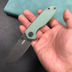 KUBEY KU342B Liner Lock Flipper Outdoor Pocket Knife Jade G10 Handle Black Stonewashe  AUS-10