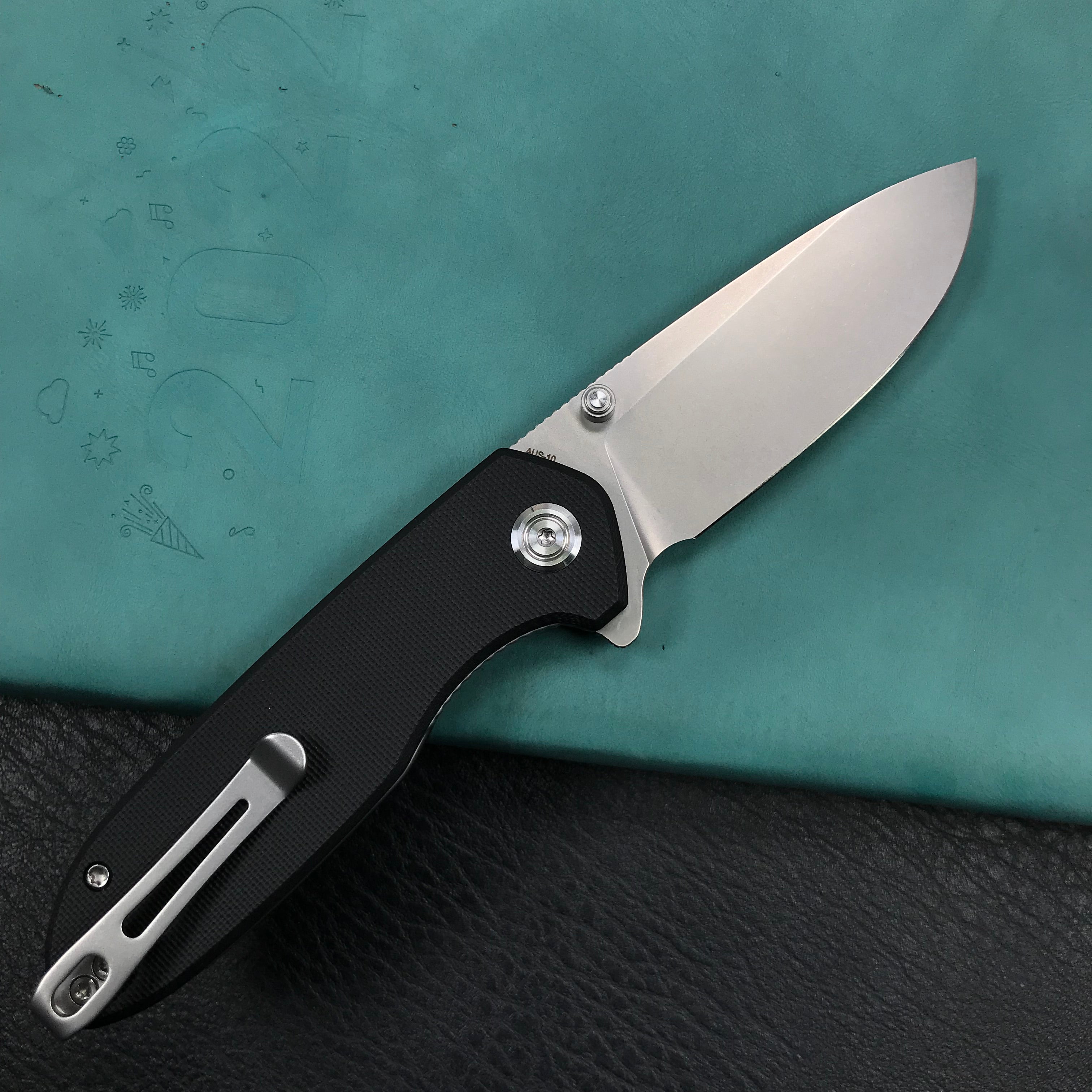 KUBEY KU342A   Liner Lock Flipper Outdoor Pocket Knife Black G10 Handle  Blasted Stonewashed AUS-10