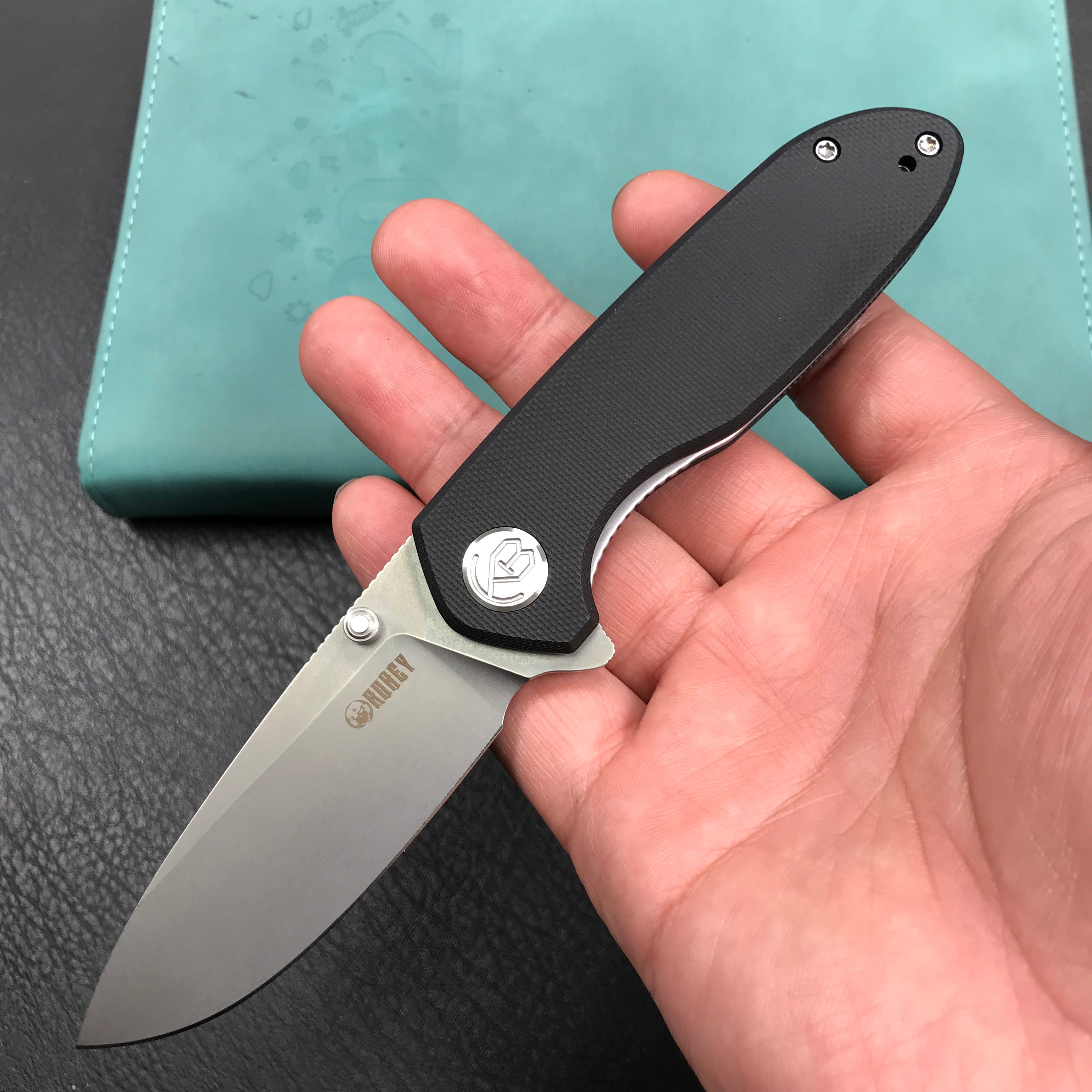 KUBEY KU342A   Liner Lock Flipper Outdoor Pocket Knife Black G10 Handle  Blasted Stonewashed AUS-10