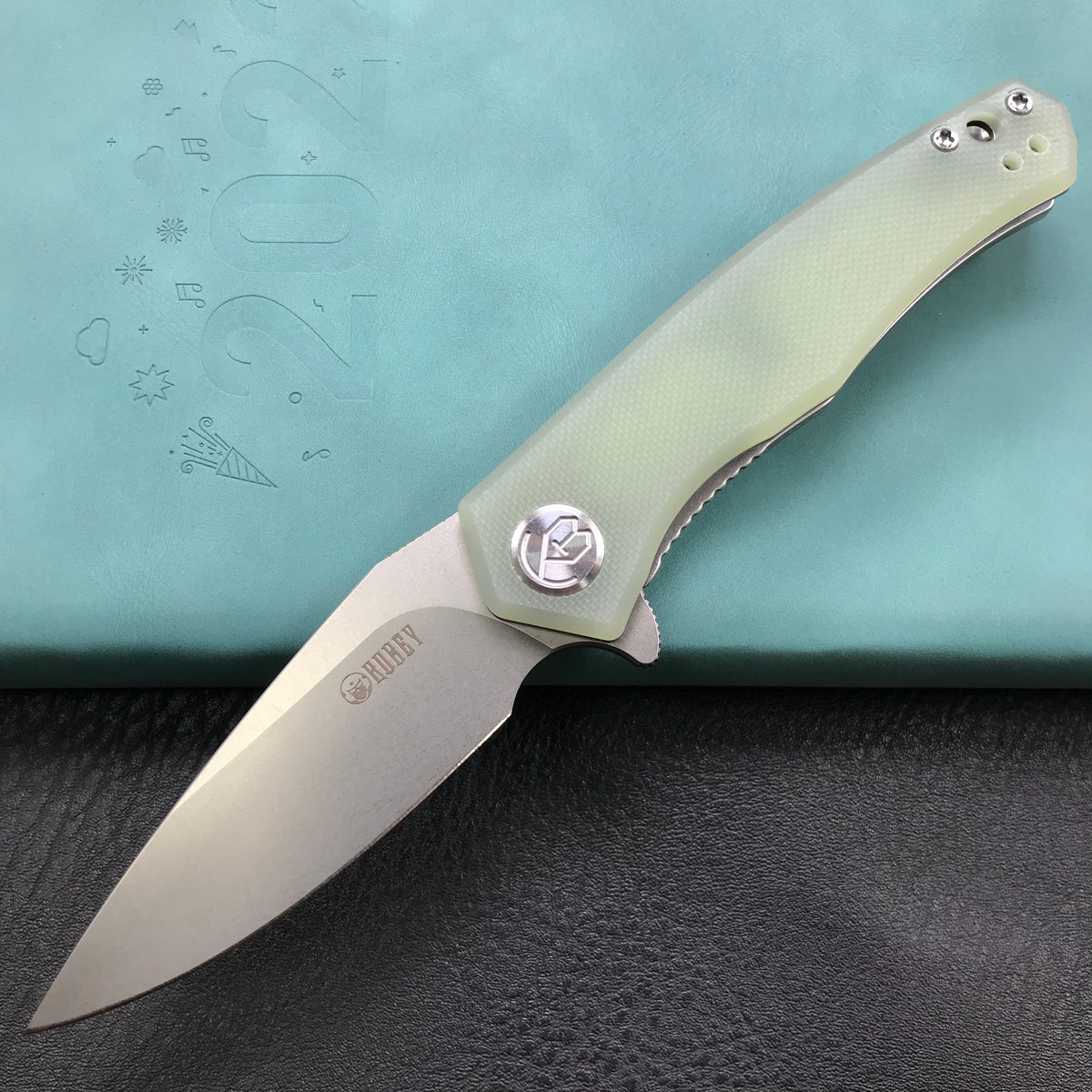 KUBEY KU055D Jade G10 Handle Folding Knife 2.95" Bead Blasted D2