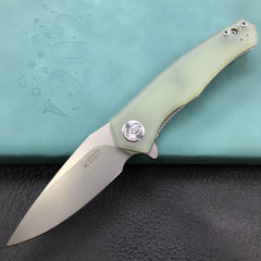 KUBEY KU055D Jade G10 Handle Folding Knife 2.95" Bead Blasted D2