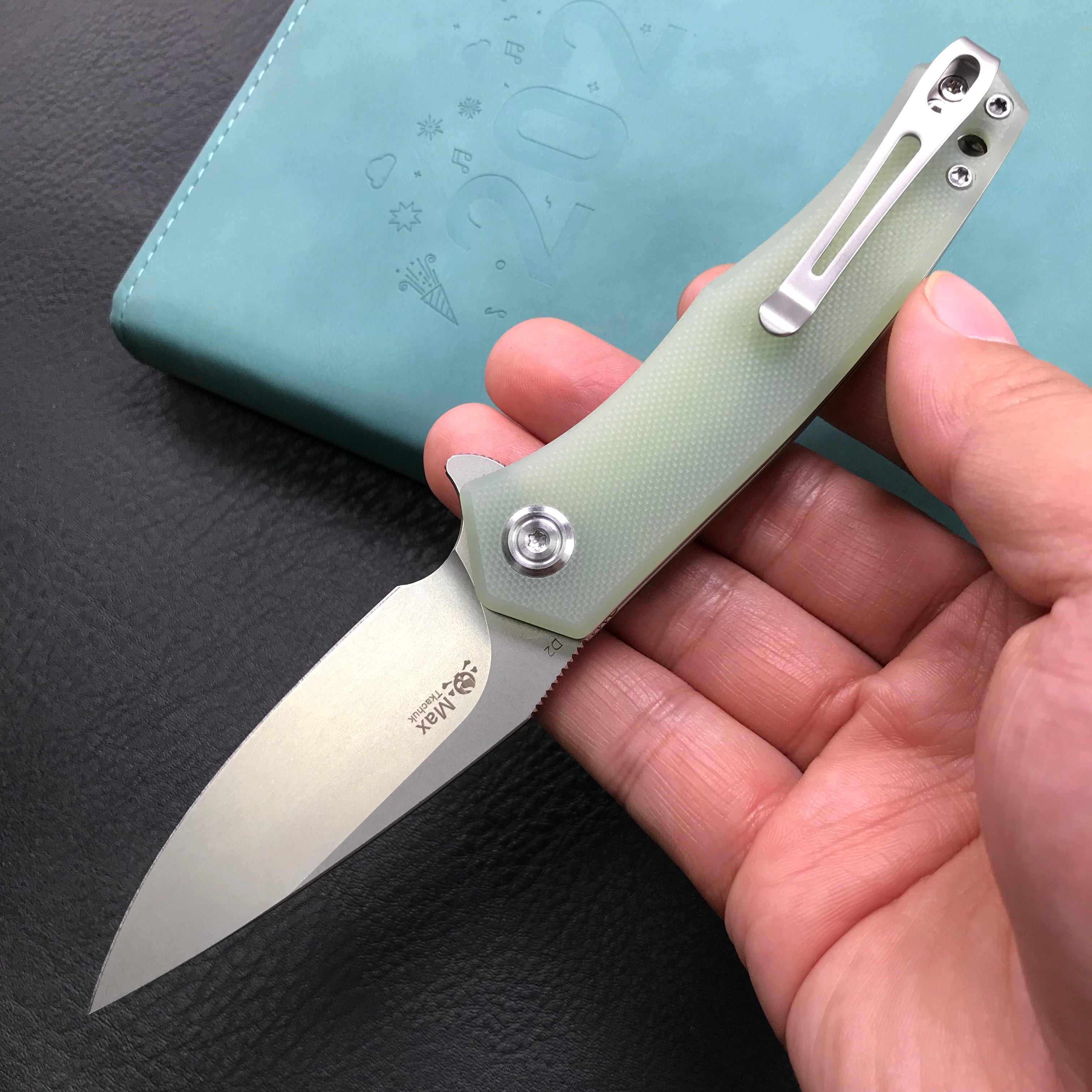 KUBEY KU055D Jade G10 Handle Folding Knife 2.95" Bead Blasted D2