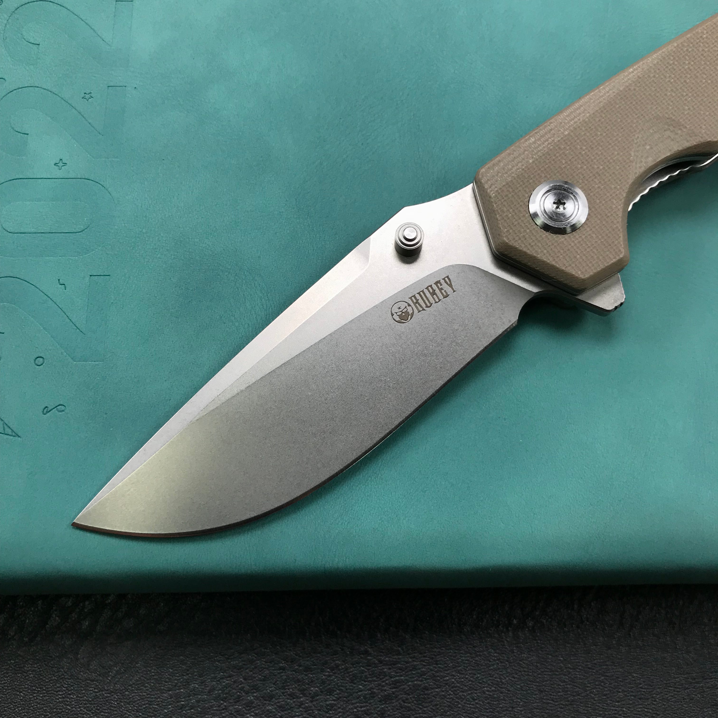 KUBEY  KU901D Liner Lock Flipper Folding Knife Tan G10 Handle 3.27" Blasted Stonewashed D2