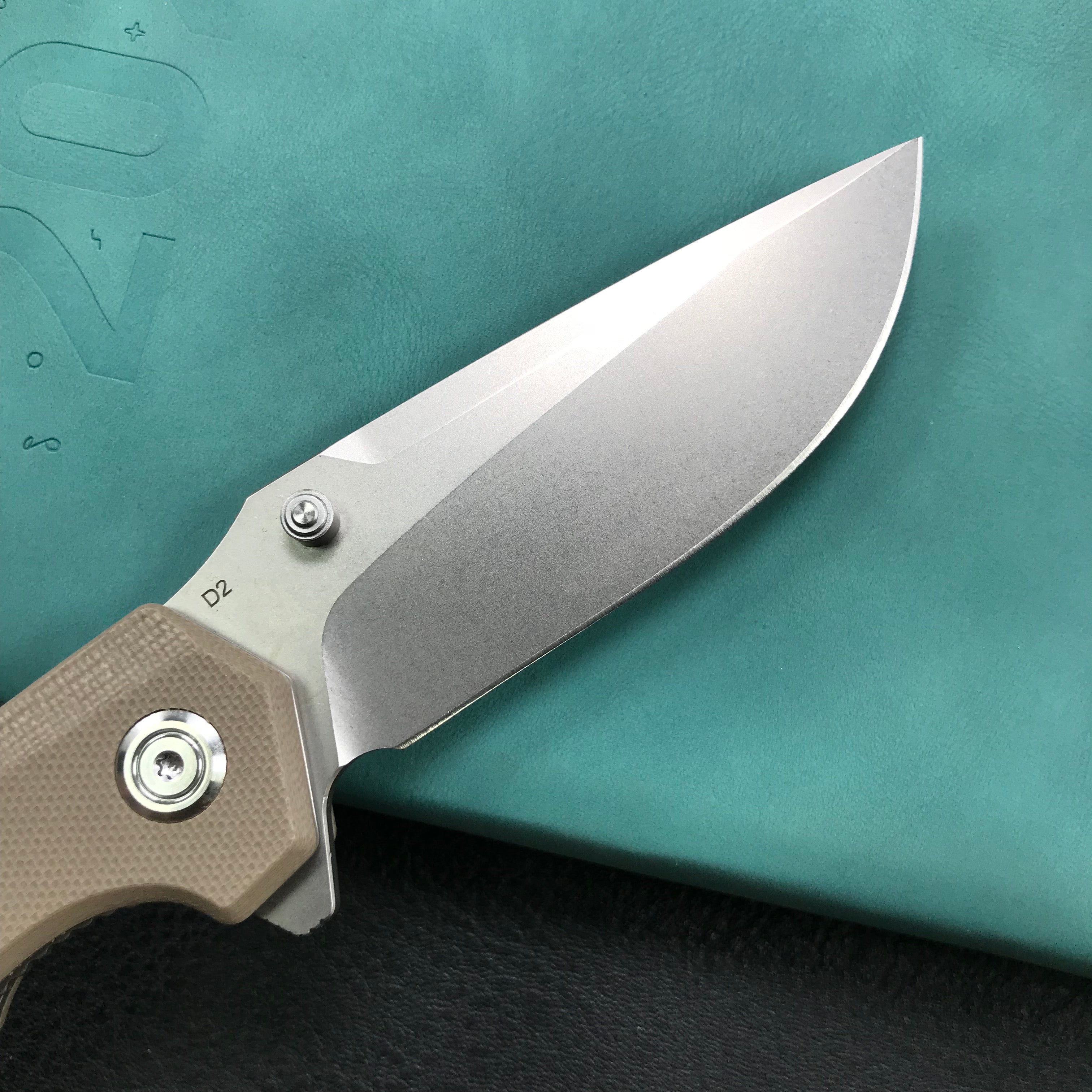 KUBEY  KU901D Liner Lock Flipper Folding Knife Tan G10 Handle 3.27" Blasted Stonewashed D2