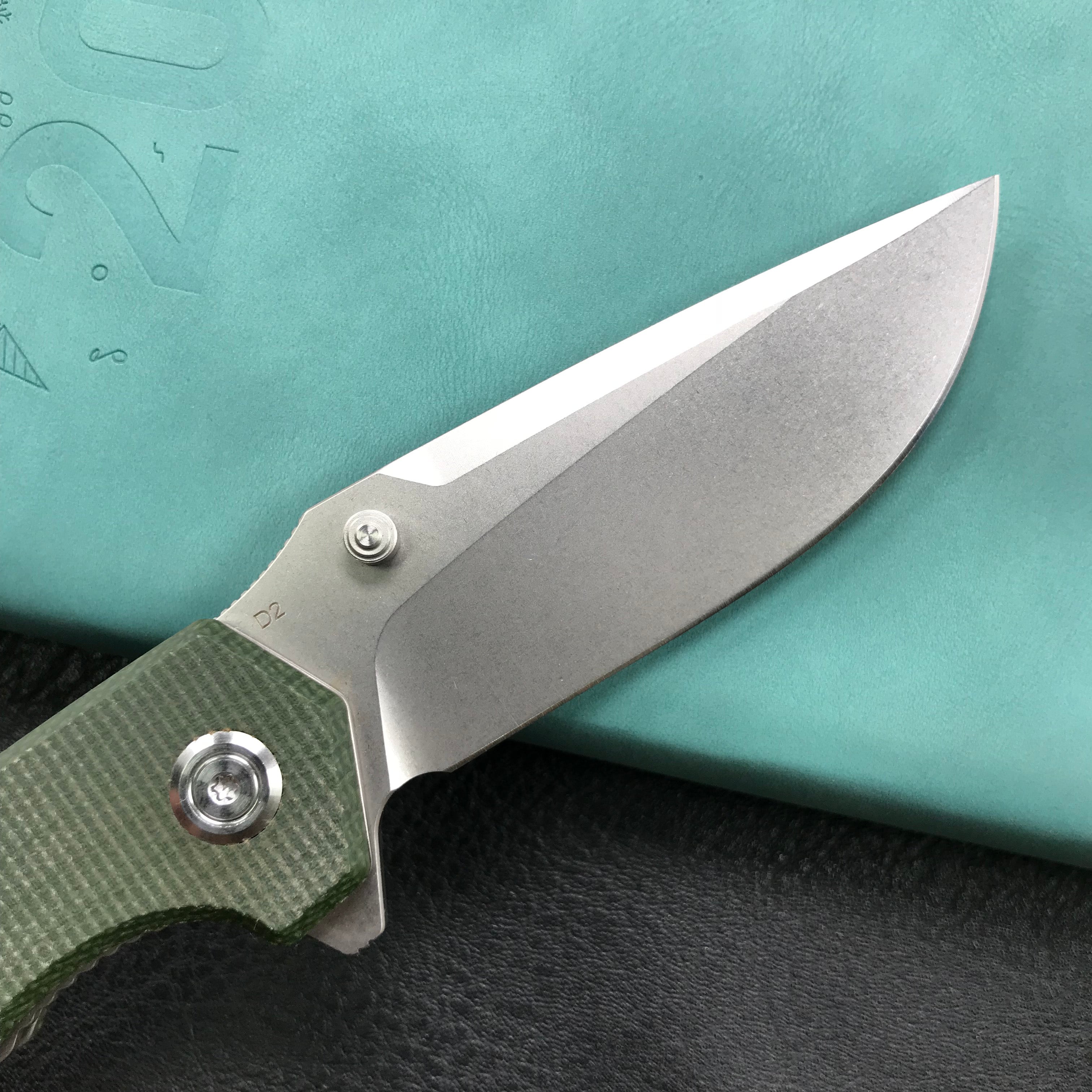 KUBEY  KU901C Liner Lock Flipper Folding Knife Green Micarta Handle 3.27" Bead Blasted D2