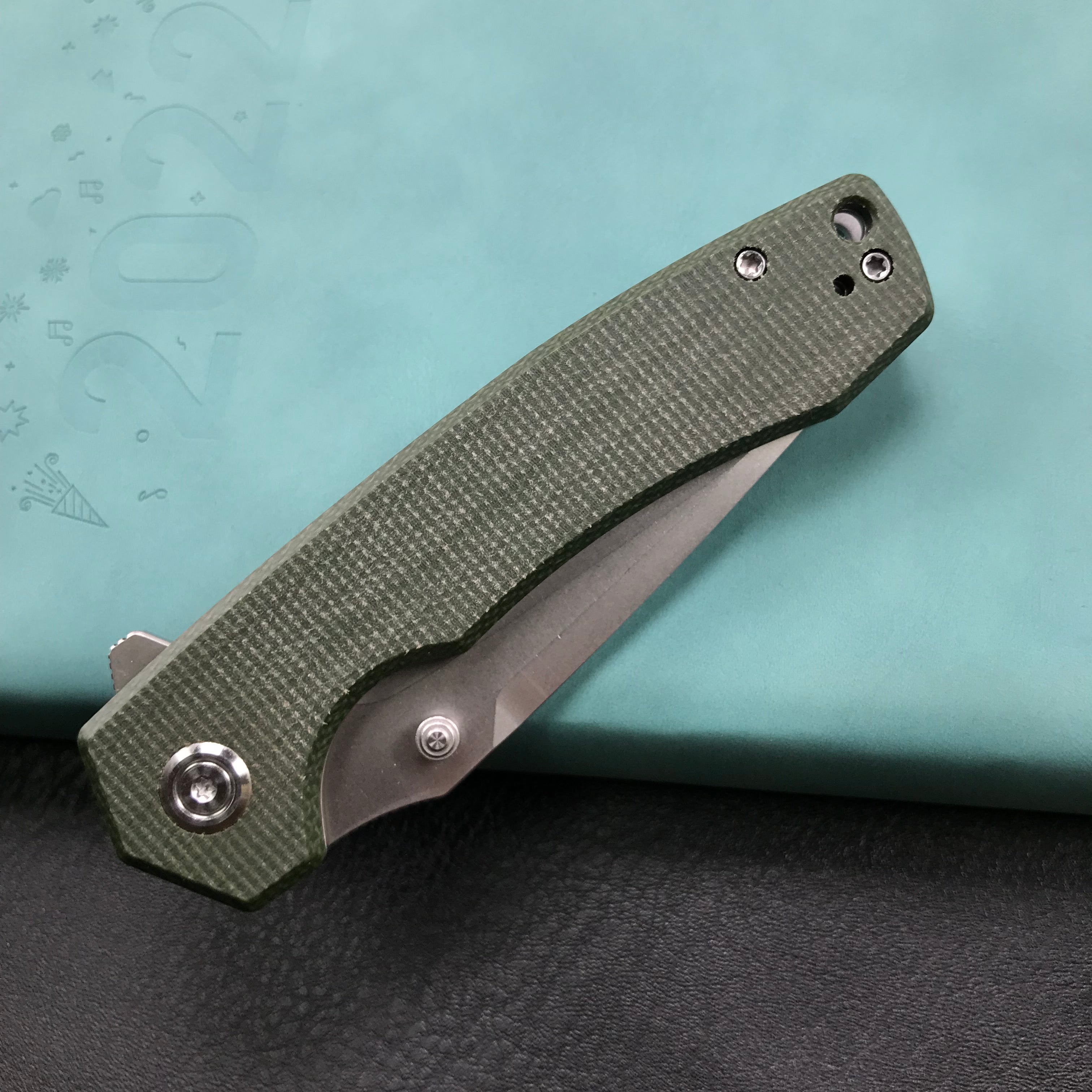 KUBEY  KU901C Liner Lock Flipper Folding Knife Green Micarta Handle 3.27" Bead Blasted D2