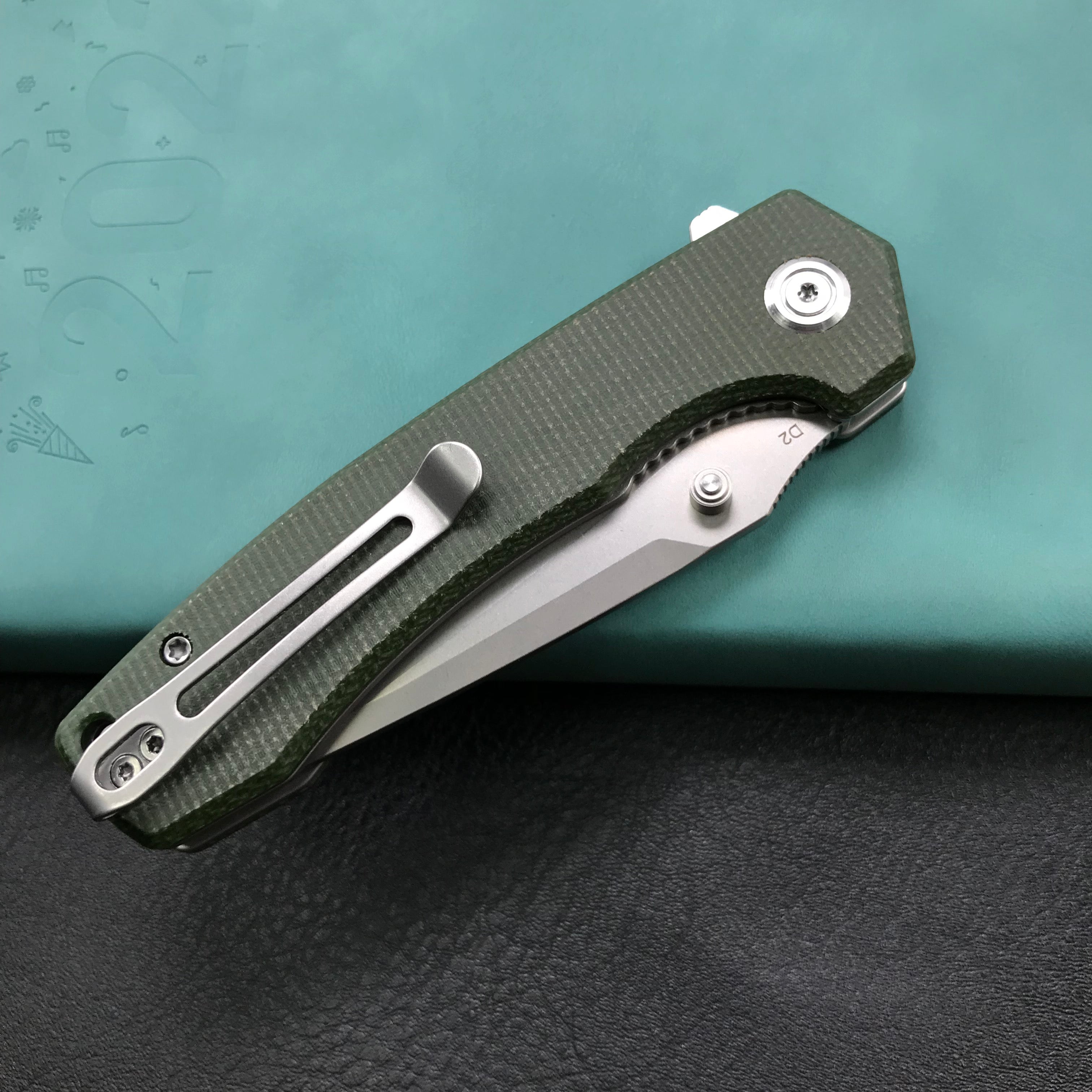 KUBEY  KU901C Liner Lock Flipper Folding Knife Green Micarta Handle 3.27" Bead Blasted D2