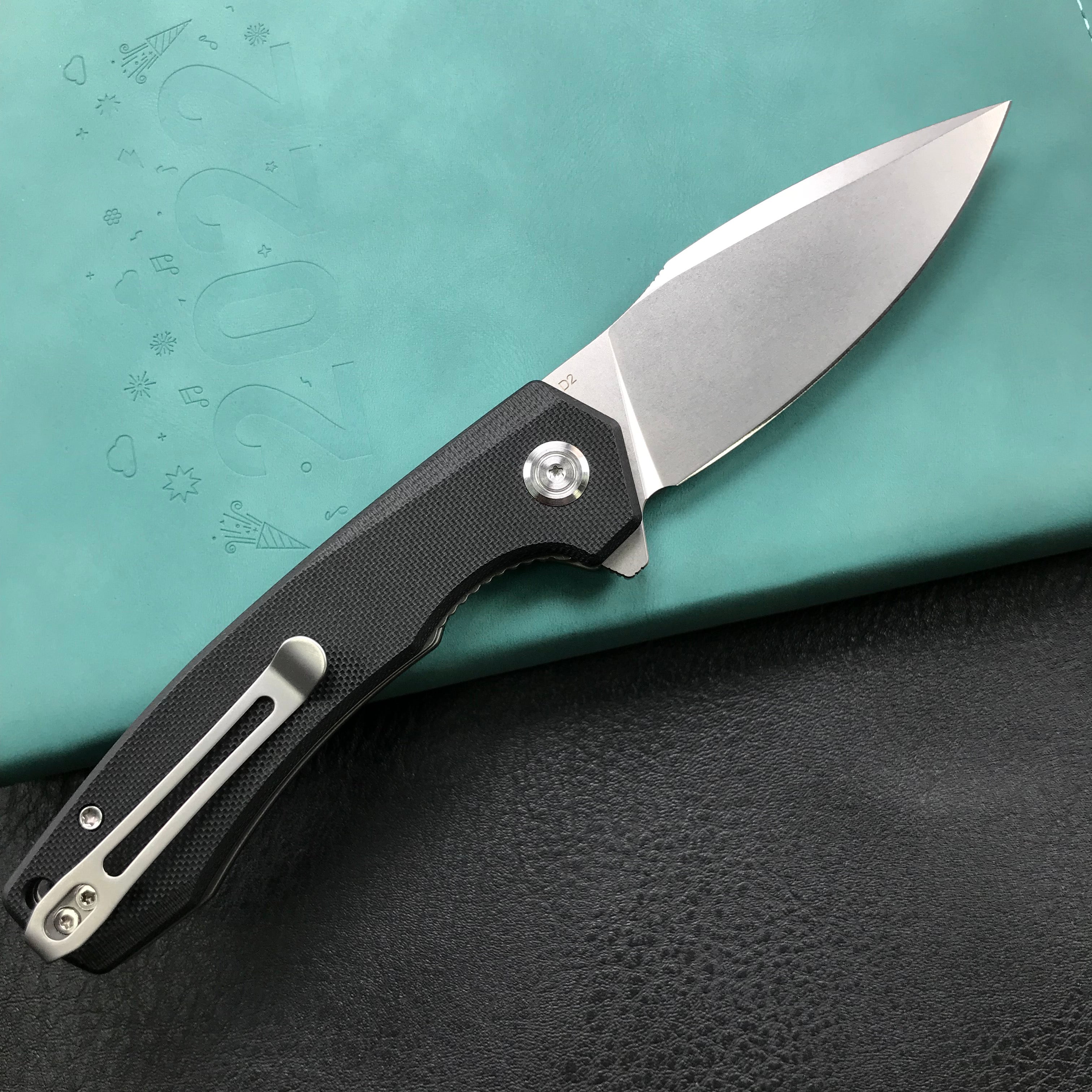 KUBEY KU901E Liner Lock Flipper Folding Knife black  G10 Handle 3.27" Blasted Stonewashed  D2