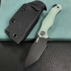 KUBEY KU230D Golf EDC Fixed Blade Knife Jade G-10 Handle  3.1" Black Stonewashe  AUS-10