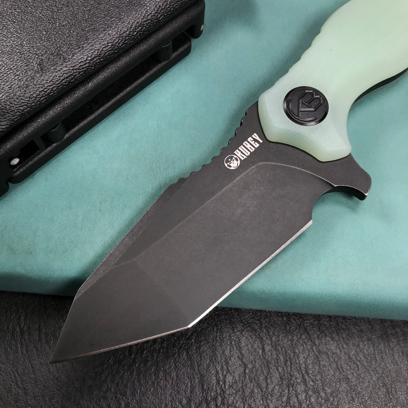 KUBEY KU230D Golf EDC Fixed Blade Knife Jade G-10 Handle  3.1" Black Stonewashe  AUS-10