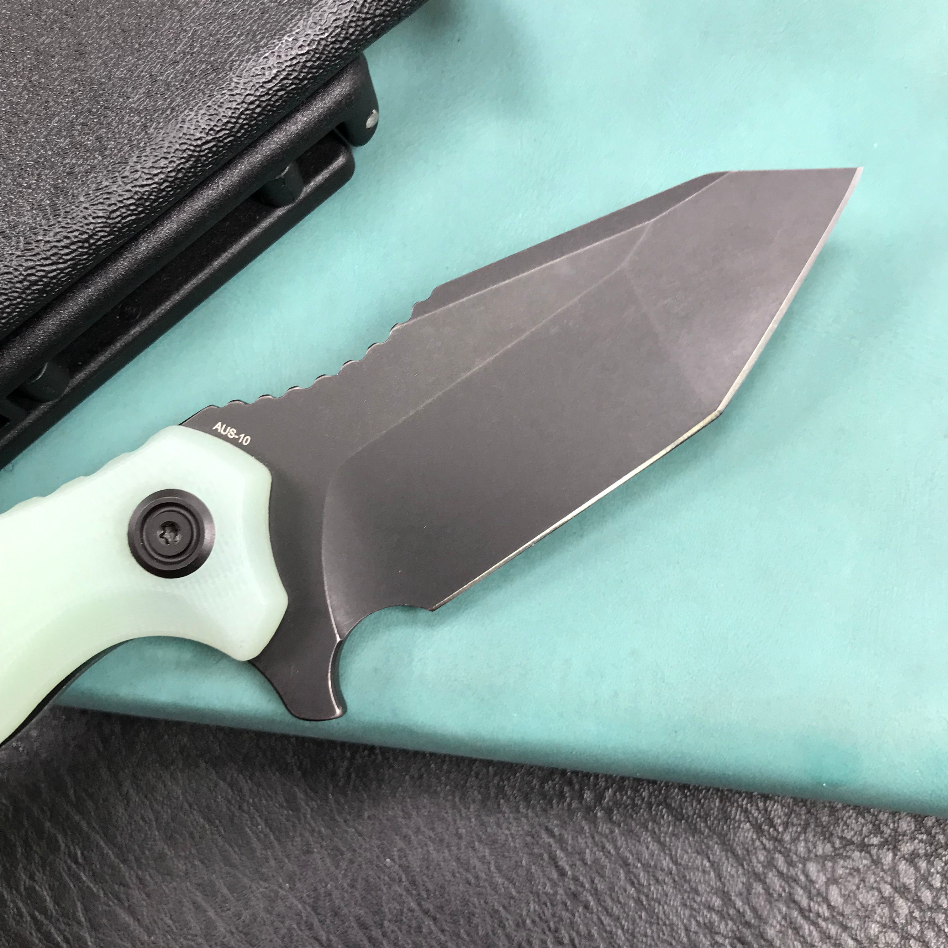 KUBEY KU230D Golf EDC Fixed Blade Knife Jade G-10 Handle  3.1" Black Stonewashe  AUS-10