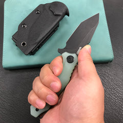 KUBEY KU230D Golf EDC Fixed Blade Knife Jade G-10 Handle  3.1" Black Stonewashe  AUS-10