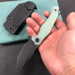 KUBEY KU230D Golf EDC Fixed Blade Knife Jade G-10 Handle  3.1" Black Stonewashe  AUS-10