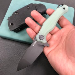 KUBEY KU230D Golf EDC Fixed Blade Knife Jade G-10 Handle  3.1" Black Stonewashe  AUS-10