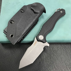 KUBEY KU230E Golf EDC Fixed Blade Knife Black G-10 Handle 3.1"  Dark Stonewashed   AUS-10