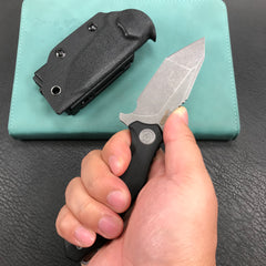 KUBEY KU230E Golf EDC Fixed Blade Knife Black G-10 Handle 3.1"  Dark Stonewashed   AUS-10