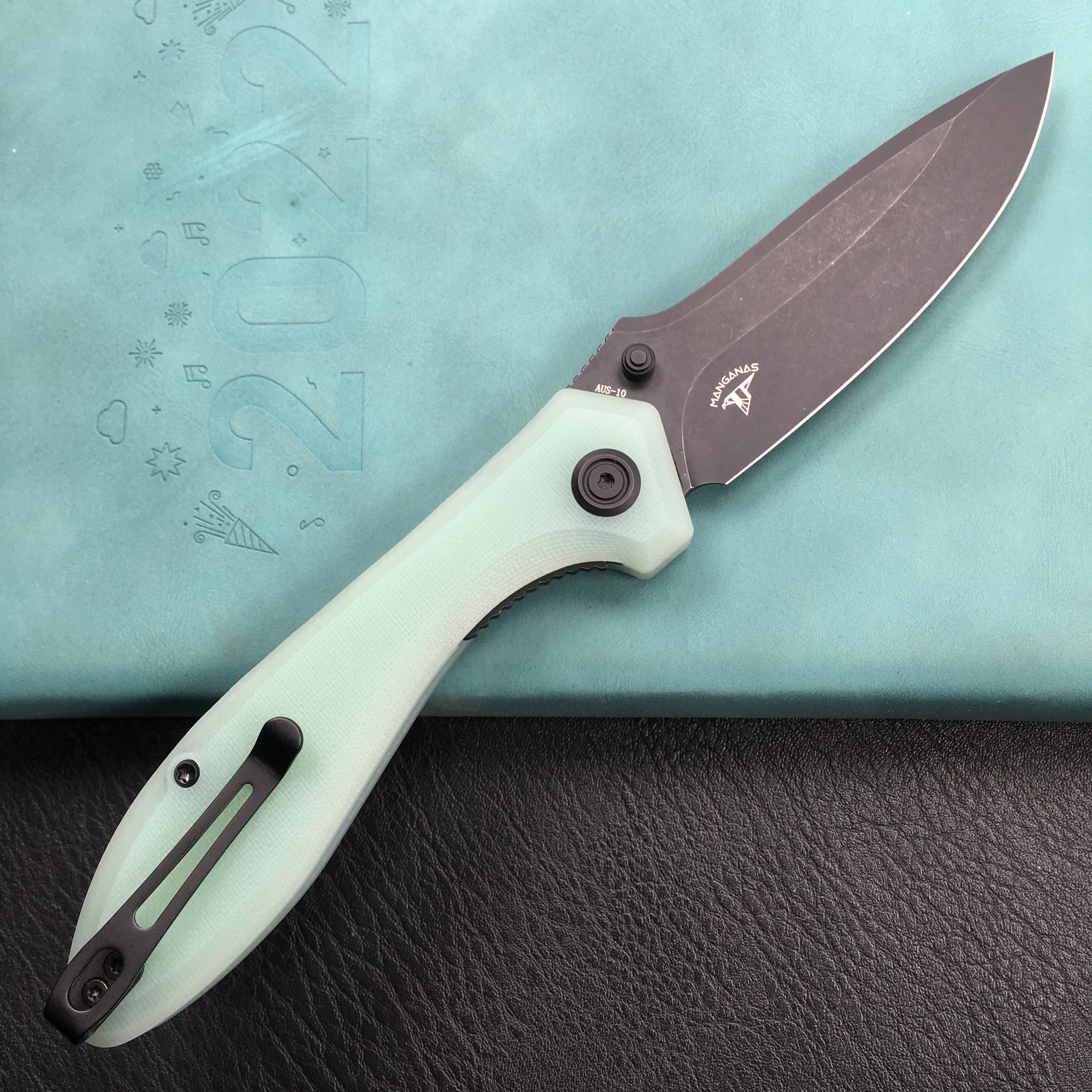 KUBEY KU314C Ruckus Liner Lock Folding Knife Jade G10 Handle 3.31" Dark Stonewashed AUS-10