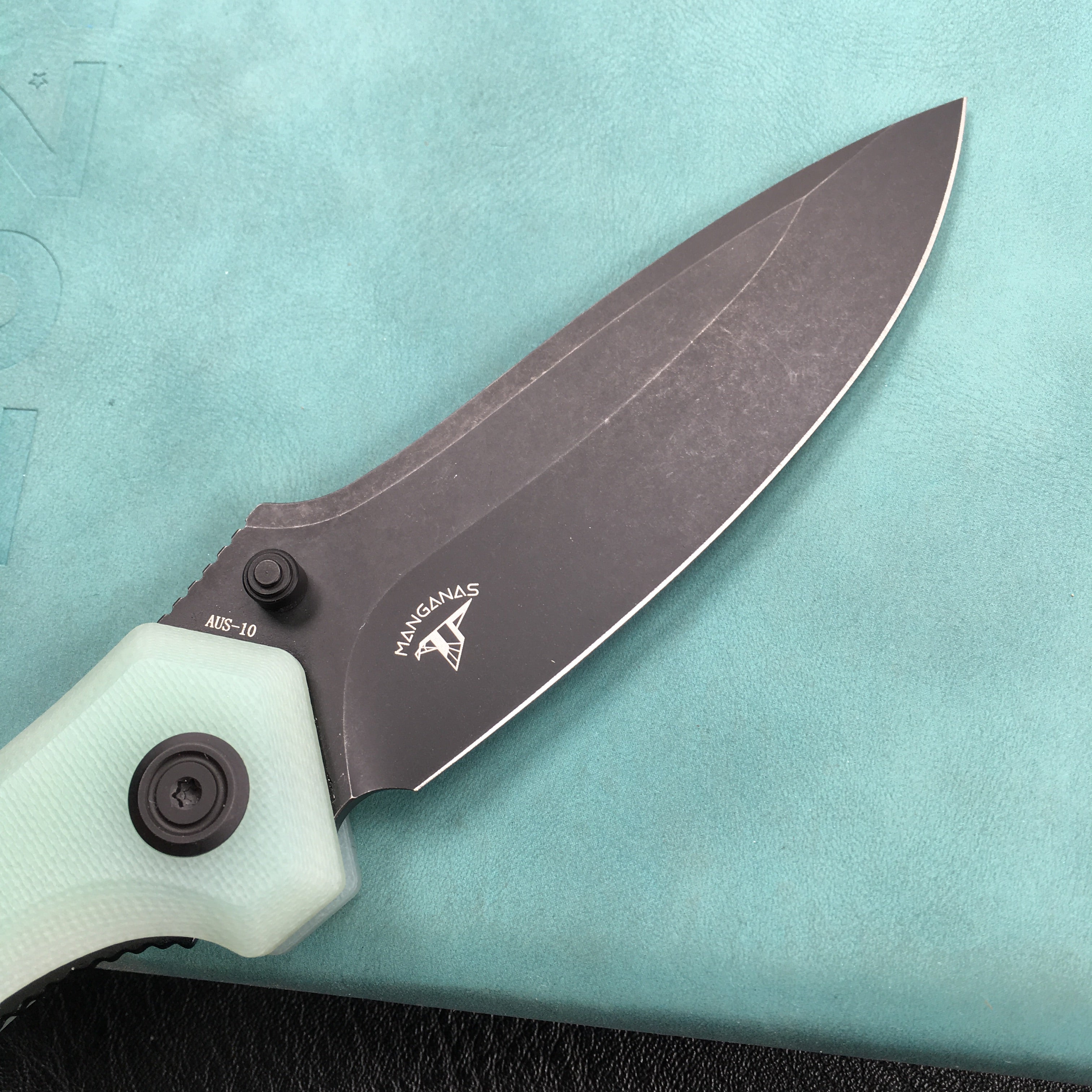 KUBEY KU314C Ruckus Liner Lock Folding Knife Jade G10 Handle 3.31" Dark Stonewashed AUS-10