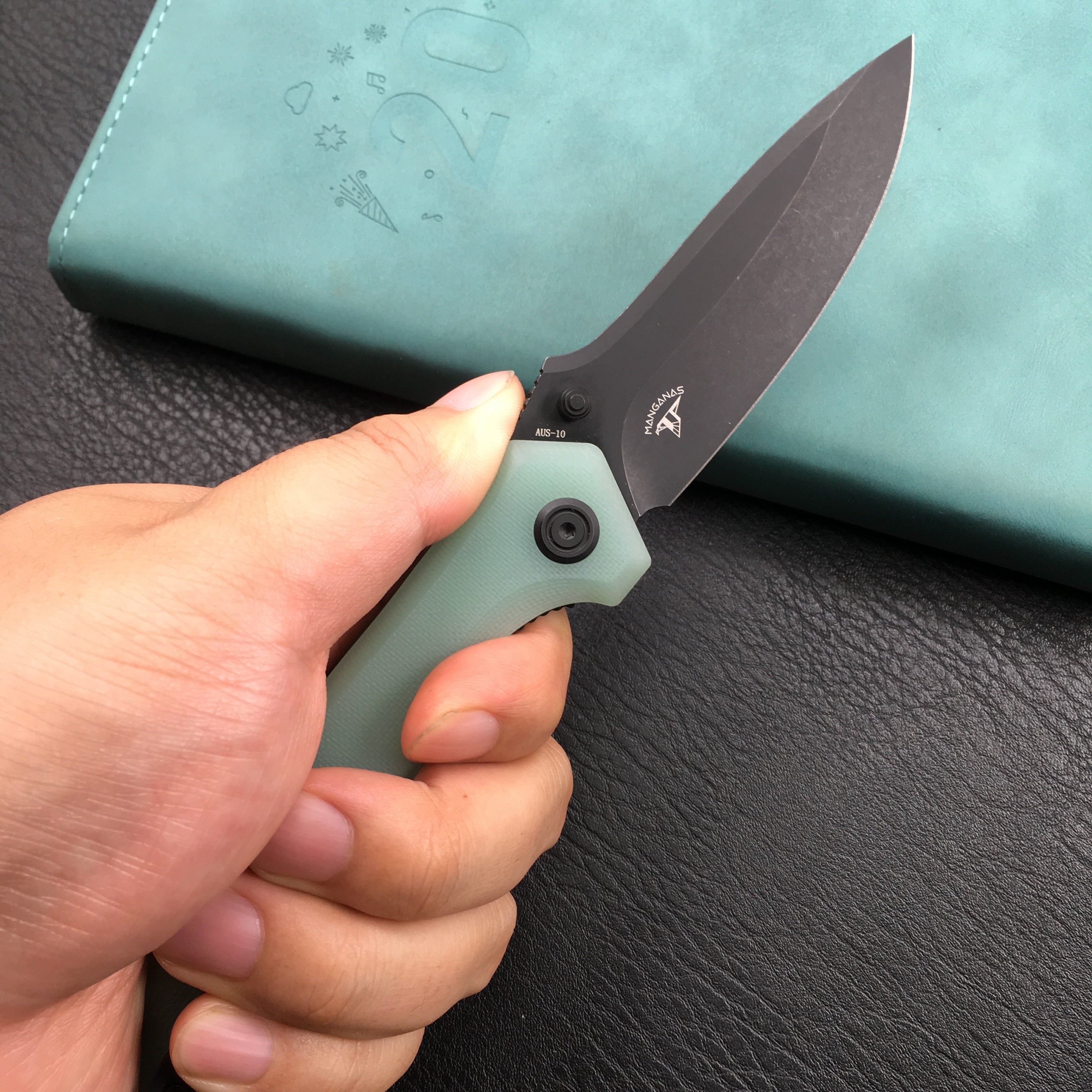 KUBEY KU314C Ruckus Liner Lock Folding Knife Jade G10 Handle 3.31" Dark Stonewashed AUS-10