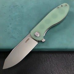 KUBEY KU358C Master Chief Outdor Folding Pocket Knife Jade G10 Handle 3.43" Blasted Stonewashed AUS-10