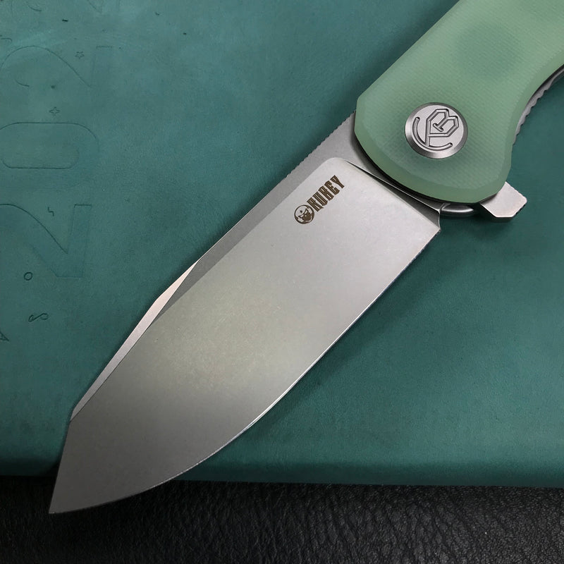 KUBEY KU358C Master Chief Outdor Folding Pocket Knife Jade G10 Handle 3.43" Blasted Stonewashed AUS-10