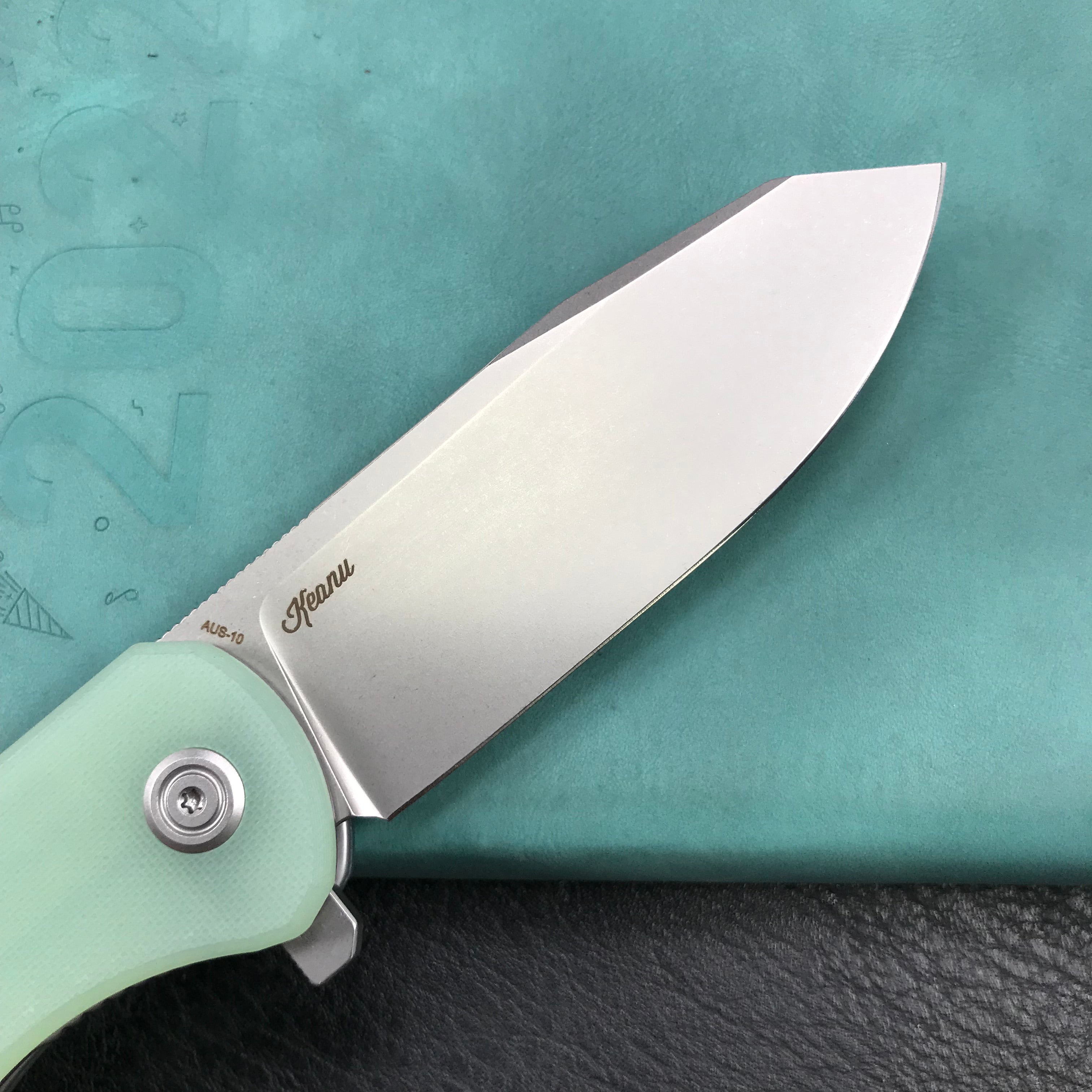 KUBEY KU358C Master Chief Outdor Folding Pocket Knife Jade G10 Handle 3.43" Blasted Stonewashed AUS-10