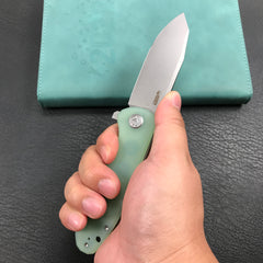 KUBEY KU358C Master Chief Outdor Folding Pocket Knife Jade G10 Handle 3.43" Blasted Stonewashed AUS-10