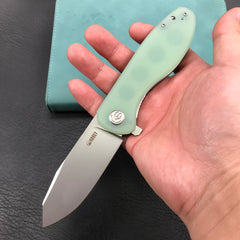 KUBEY KU358C Master Chief Outdor Folding Pocket Knife Jade G10 Handle 3.43" Blasted Stonewashed AUS-10