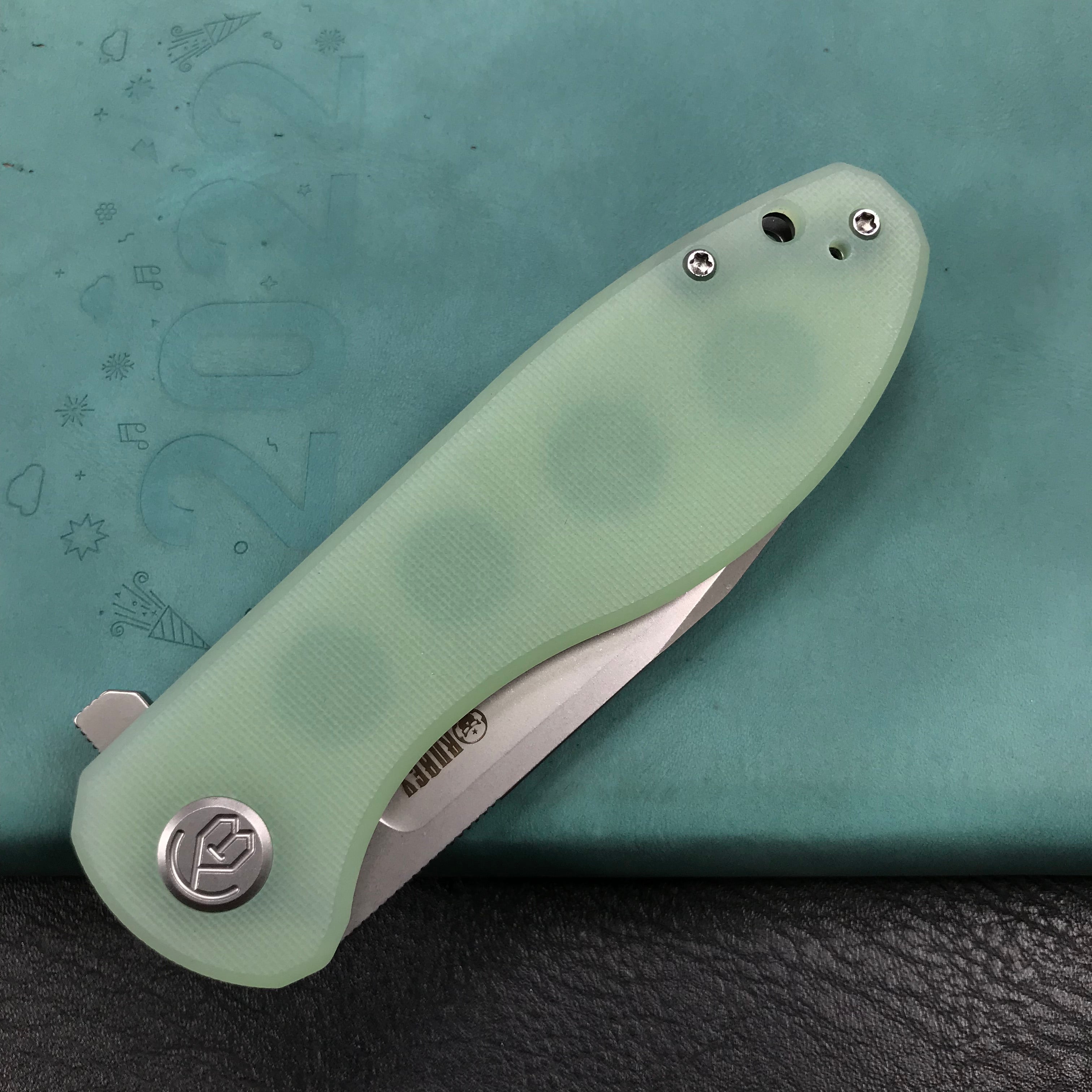 KUBEY KU358C Master Chief Outdor Folding Pocket Knife Jade G10 Handle 3.43" Blasted Stonewashed AUS-10