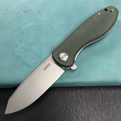 KUBEY KU358I Master Chief Outdor Folding Pocket Knife Green Micarta  Handle 3.43" Blasted Stonewashed AUS-10